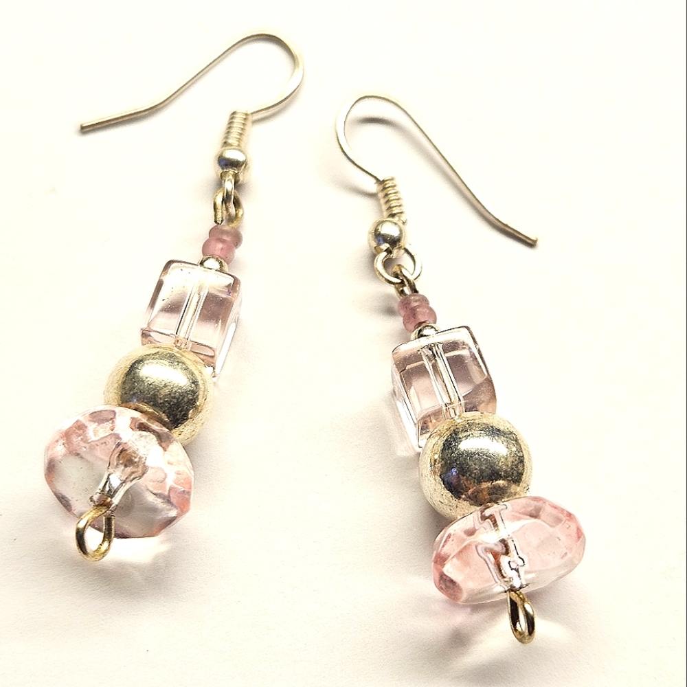 Sparkly Pink and Silver Beaded Earrings